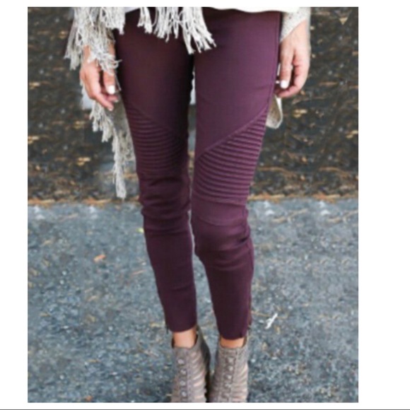 #12 Burgundy stretch Motto jeggings with zipper Trim - Picture 5 of 6